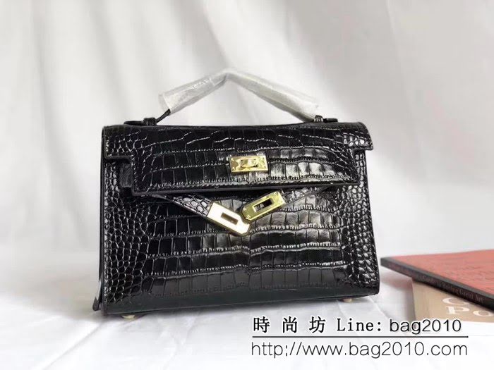 愛馬仕Hermès mini Kelly鱷魚紋時尚百搭包 可單肩手拿 0AM1645